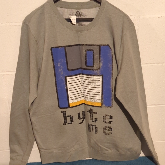 American Rag Byte Me Graphic Crewneck Sweater - Gray and Blue XL New Men's - Picture 1 of 7